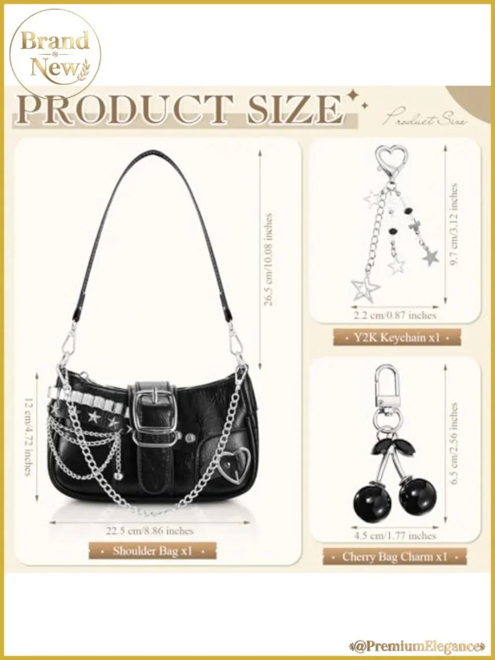 Vintage Hobo Shoulder Bag with Goth Chains and Buckle - Y2K Clutch Purse
